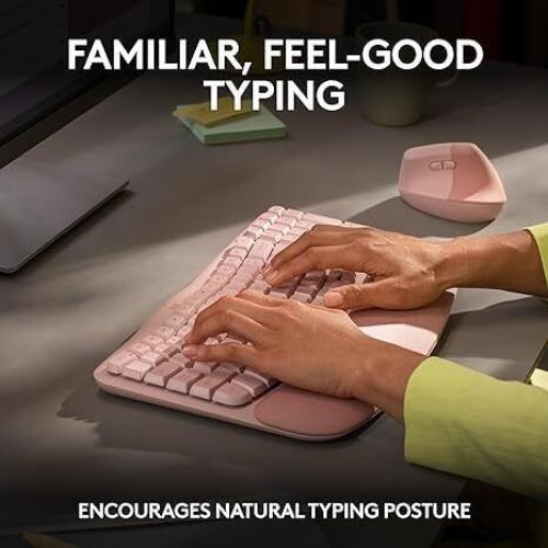 Logitech Wave Keys Wireless Ergonomic Keyboard Comfortable Typing - Rose - Picture 3 of 6