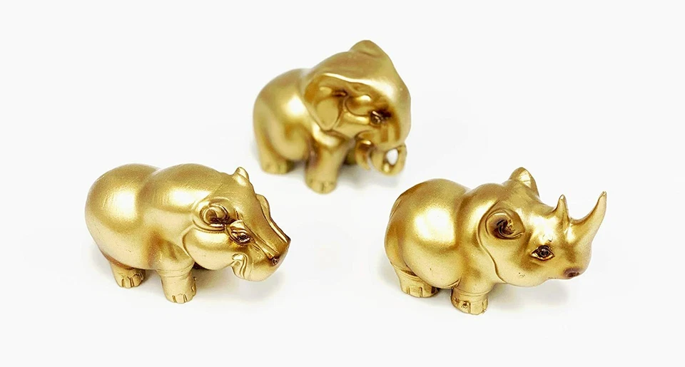 Набор из 3 золотых статуэток животных носорогов слонов бегемотов фигурки декоры - Изображение 2 из 4