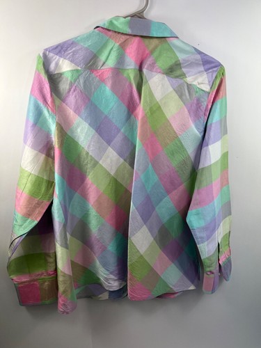 Jones New York Signature Shirt Women's Size L Pastel Multi 100% Silk Long Sleeve - Picture 4 of 11