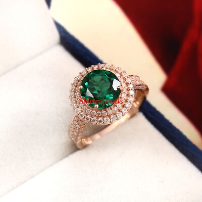 Kunstdiamanten Grown Smaragd Edelstein Mit 18k Rose Gold Versilbert Frauen Ring