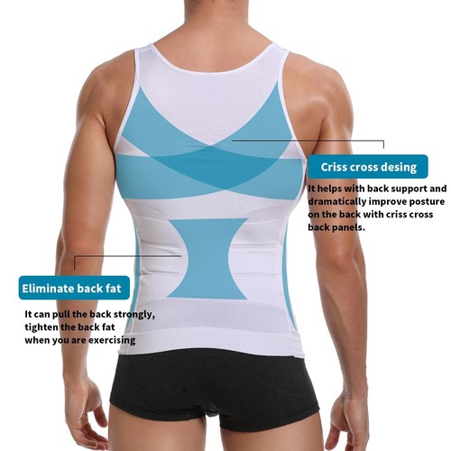 Men's Compression Shirt Slimming Body Shaper Vest Workout Tank Tops Abs Abdomen - Picture 7 of 18