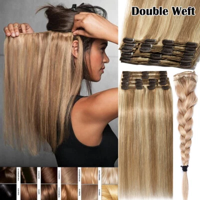 150G Dick Clip in Extensions Remy Echthaar Haarverlängerung Double Weft 7tressen