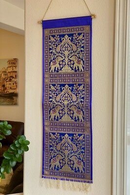 Blue Wall Decor Wall hanging Silk Tapestry Brocade Ready to hang