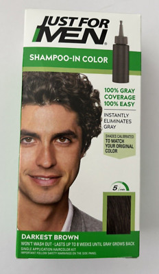 Just For Men Shampoo-In Color DARKEST BROWN Hair Dye (H-50) - New, Creased Box