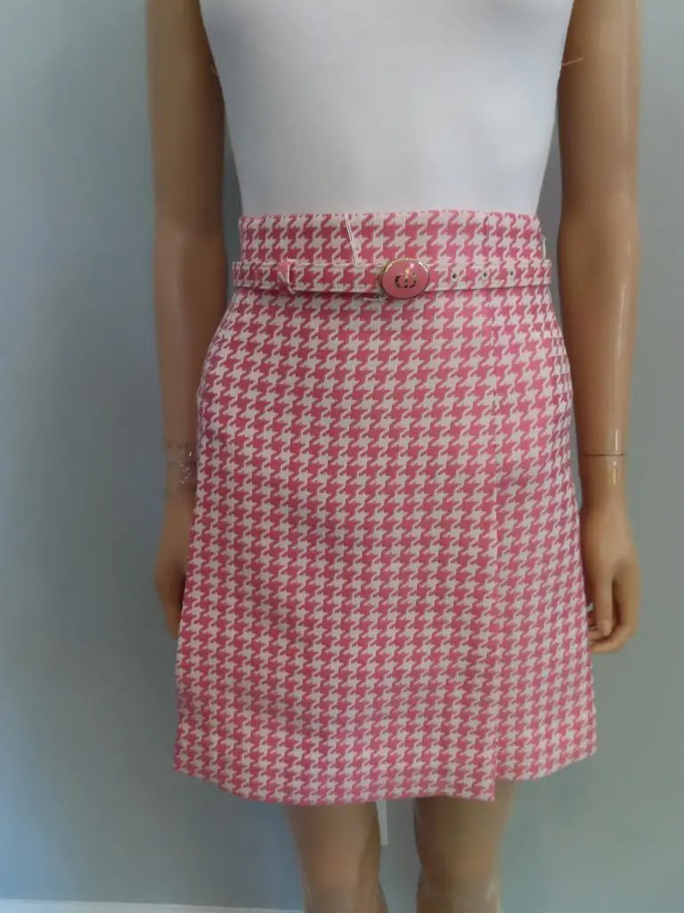 NWT Christian Dior Pink/White Houndstooth Belted Mini Skirt F 34/US 2 $2,000