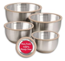 Non-Toxic Mixing Bowls with Lids Set Stainless Steel & Glass 5 Pcs Plastic Free