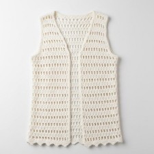 Handmade Crochet Open Front Vest Cream Boho Cottagecore Medium Festival Artisan