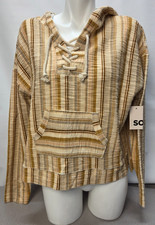 NWT Baja Hoodie Women Size S Striped Tan Comfy Pullover Boho Surfer Beach Hoodie