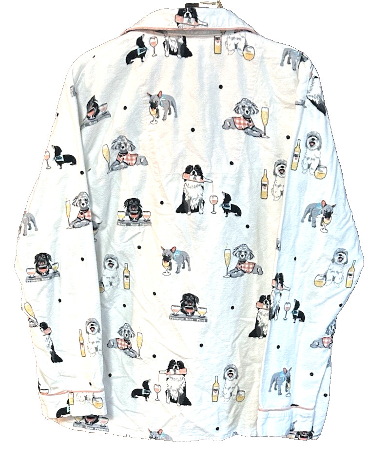 NWT PJ Salvage Womens M Dogs Drinking Cocktails Long Sleeve Flannel Pajama Top