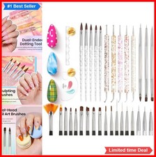 Nail Art Brushes 31pcs Dotting Tools Liner Pens Dust Brush Crystal Handle Metal