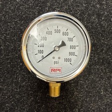 Liquid Filled Pressure Gauge  0 to 1,000 PSI  4"  1/2" NPT  SS/BR  NEW