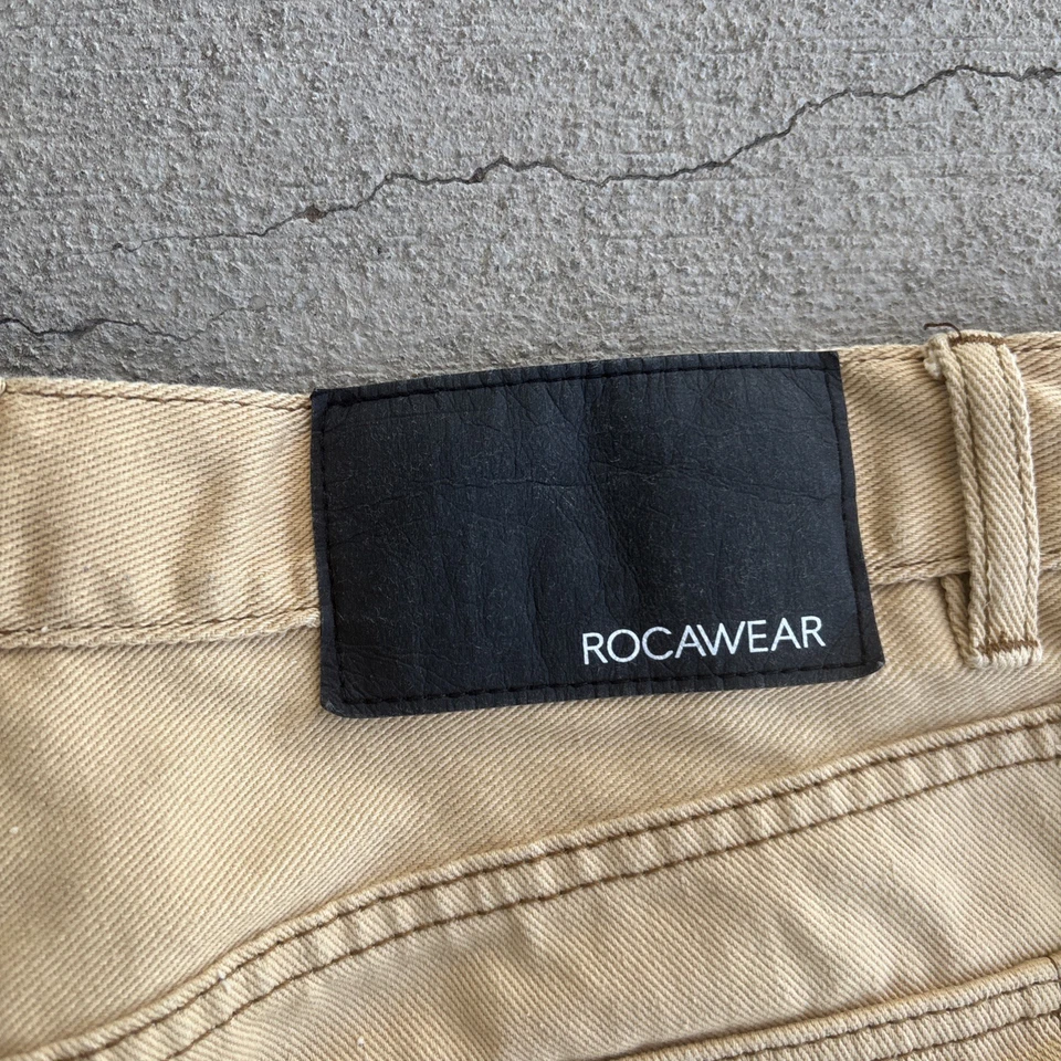Pantalones Rocawear Para Hombre 34 Beige Índigo Denim Y2K Sueltos Hip Hop Bolsillos Bordados Foto 4 de 4