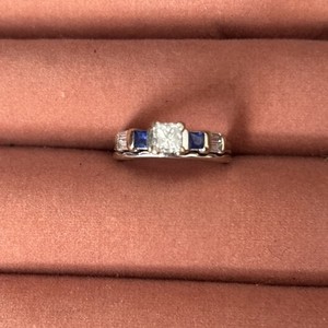 Diamond & Sapphire Engagement Ring Set 14k White Gold Size 5.25 