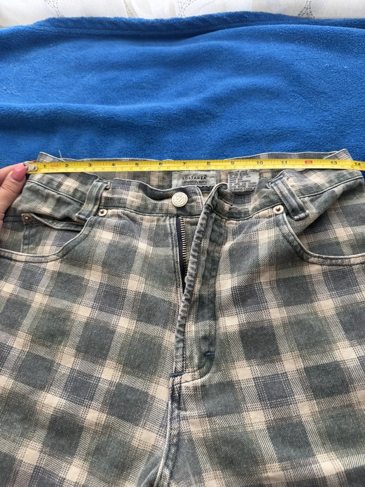 VTG 90s Mens 28 Sostanza Green Plaid Denim Long Shorts Jorts Grunge Streetwear - Image 4 of 4