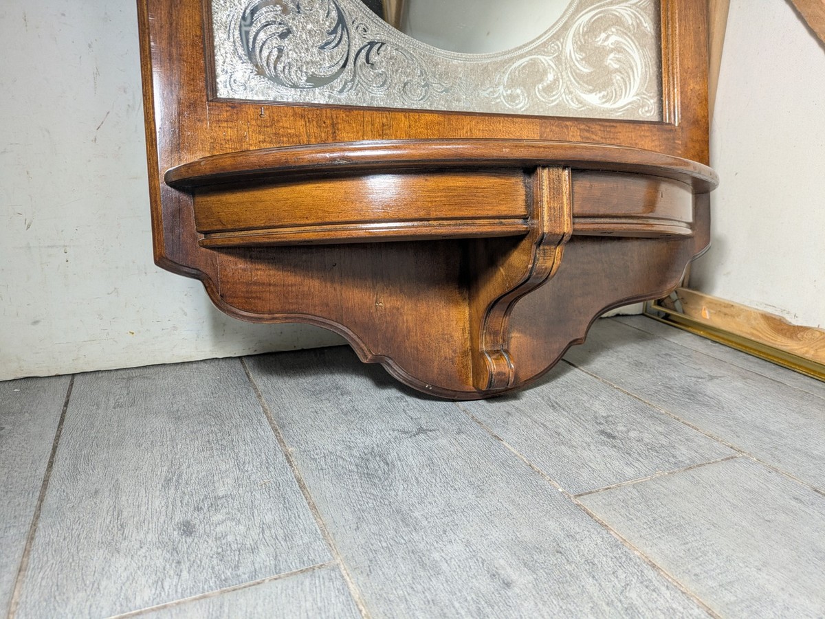 Vintage Pulaski Furniture Wood Entry Hall Tree Etched Wall Mirror