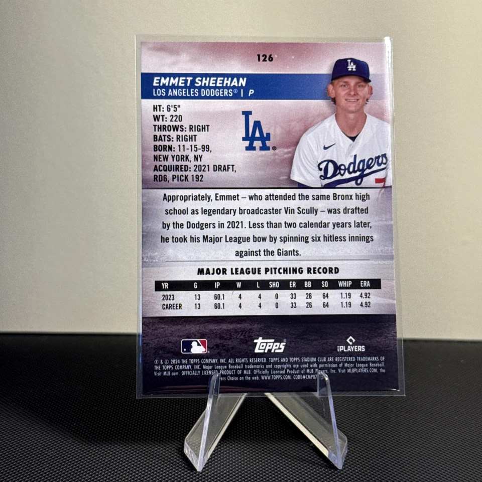 2024 Topps Stadium Club - SSP Rookie Design Variation Emmet Sheehan #126 (RC) - Image 2 of 2