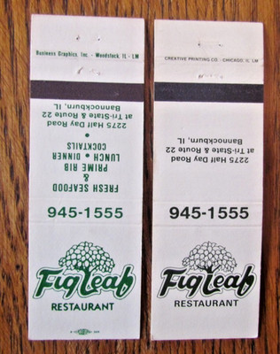 BANNOCKBURN, ILLINOIS MATCHBOOK COVERS: FIG LEAF RESTAURANT EMPTY MATCHCOVERS -M