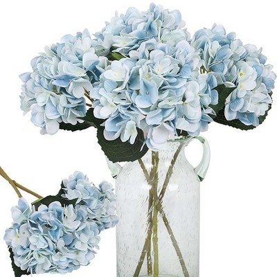 Blue Hydrangea Artificial Flowers 6pcs Faux Hydrangea Flowers, Fake Flowers f...