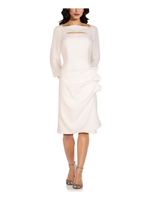 ADRIANNA PAPELL Womens Ivory 3/4 Sleeve Boat Neck Party Sheath Dress 2
