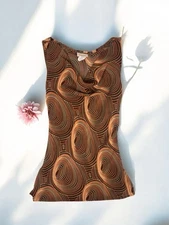 Brown Abstract Sheer Blouse Boho Hippie Indie Fairycore Vampy Goth Y2K Size S