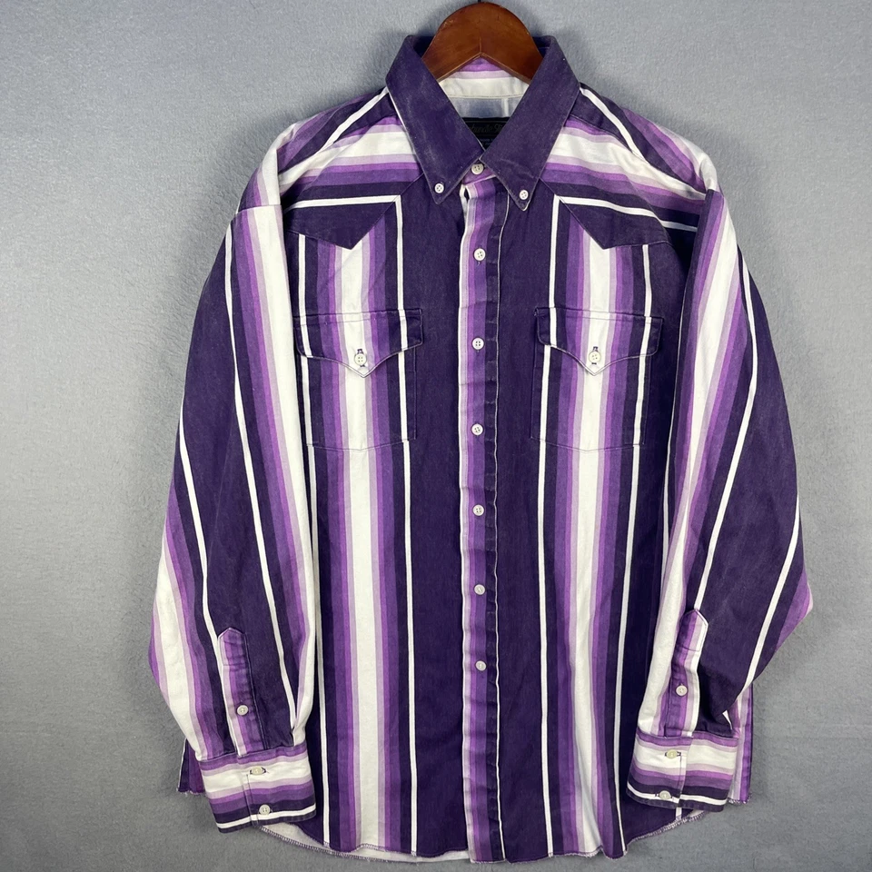 Винтажная тонкая рубашка Panhandle мужская 17-36 фиолетовая в полоску вестерн родео сделано в США - Изображение 2 из 4