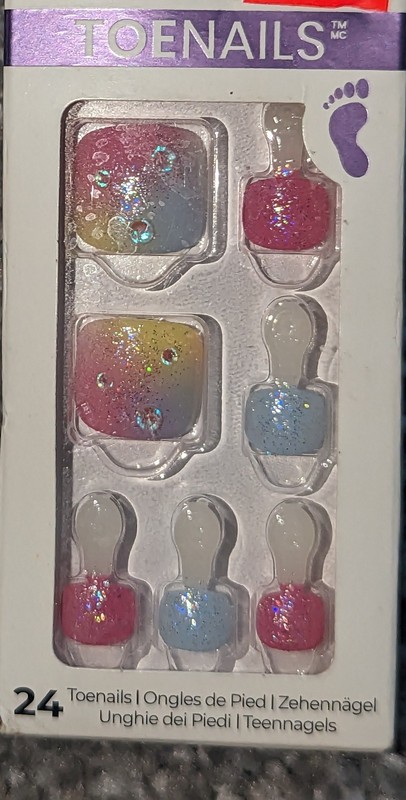 NWT,KISS,Pink/Yellow/ Blue glitter, Better Days, 24 Pc press-on TOE nail set