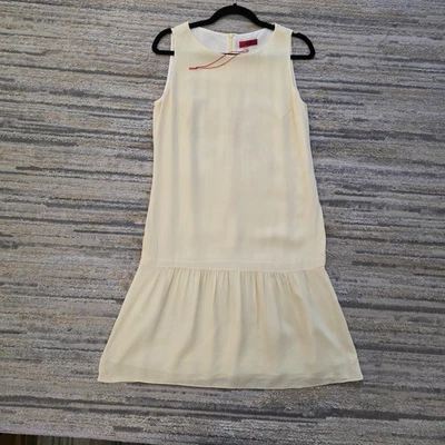 HUGO BY HUGO BOSS sz M Cream Silk Dress Sleeveless Drop Waist Minimalist - Imagen 1 de 4