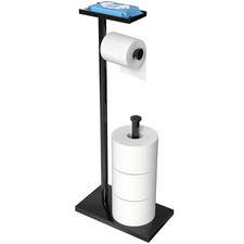 Black Toilet Paper Holder Stand with Phone Shelf, Bathroom Toliet Decor Decorati