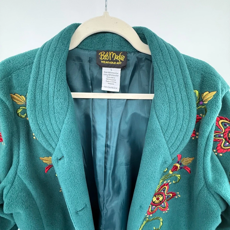 Bob Mackie Wearable Art Teal Embroidered Floral Jacket Boho Western Large - Image 2 of 4