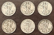 Lot Of 6- 90% Silver Walking Liberty Half Dollars 1930’s & 1940’s.
