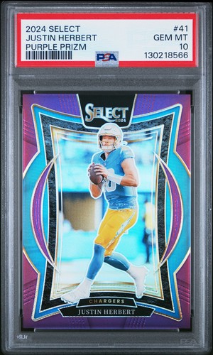 2024 PANINI SELECT PURPLE PRIZM #41 JUSTIN HERBERT 66/75 PSA 10