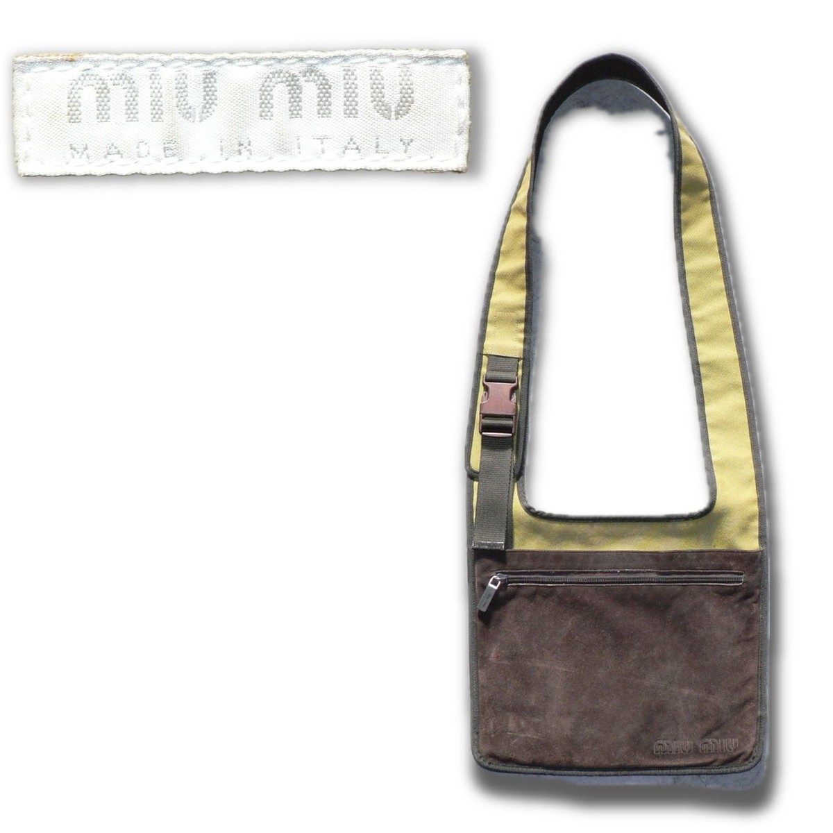 バッグ 1999aw miu miu archive shoulder bag logo Authentic Miu Miu 1999 SS Archive Shoulder Bag Brown Suede Mesh