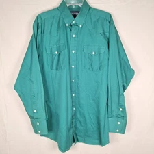 Vtg GoldenWest by Panhandle Slim Shirt Mens 17 x 35 Green Western Made In UsA