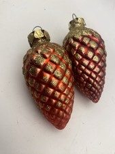 Vintage Mercury Glass Style Pinecone Ornaments Red Gold Glitter Christmas Decor