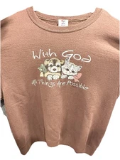 Vintage Jerzees sweatshirt Brown Women’s M WITH GOD ALL THINGS POSSIBLE Grandma