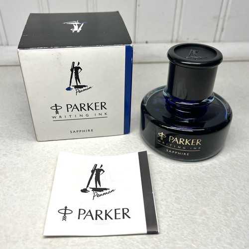 PARKER PENMAN SAPPHIRE BLUE INK, NEW BOTTLE 50ml BOXED PAPERS DISCONTINUED RARE - 第 1/6 張圖片