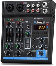 4 Channel USB Interface Mixer, DJ Sound Controller Mini Mixer Professional Di...