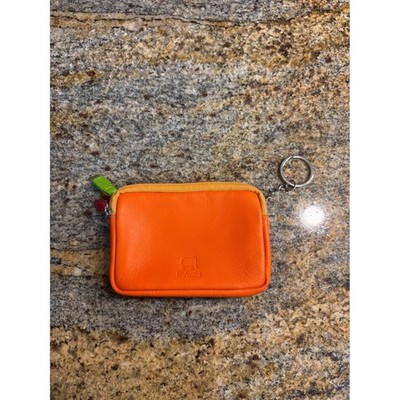 Mywalit Orange Red Green Leather Coin Purse Keychain Triple Zip Card Case