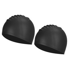 2 PCS Black Waterproof Silicone Swim Caps Non-Slip Swimming Hats for Adults