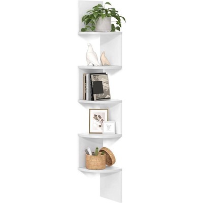VASAGLE Corner Shelf, 5-Tier Floating Wall Shelf Plant Shelf White