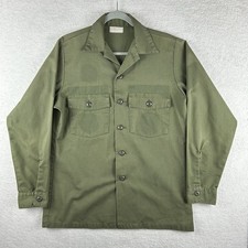 Vintage Military OG 507 Utility Green Button Up Shirt Long Sleeve 70s 15.5/33 M