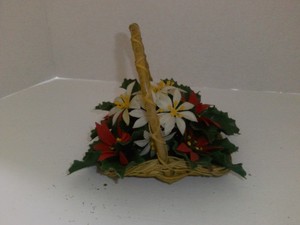 Vintage 1960s Poinsettias Arrangement in Wicker Basket Plastic 8 inch