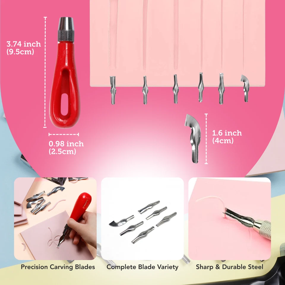 Набор резиновых штампов Incraftables (5 шт.). Комплект линолеумных блоков с режущими лезвиями - Изображение 4 из 4