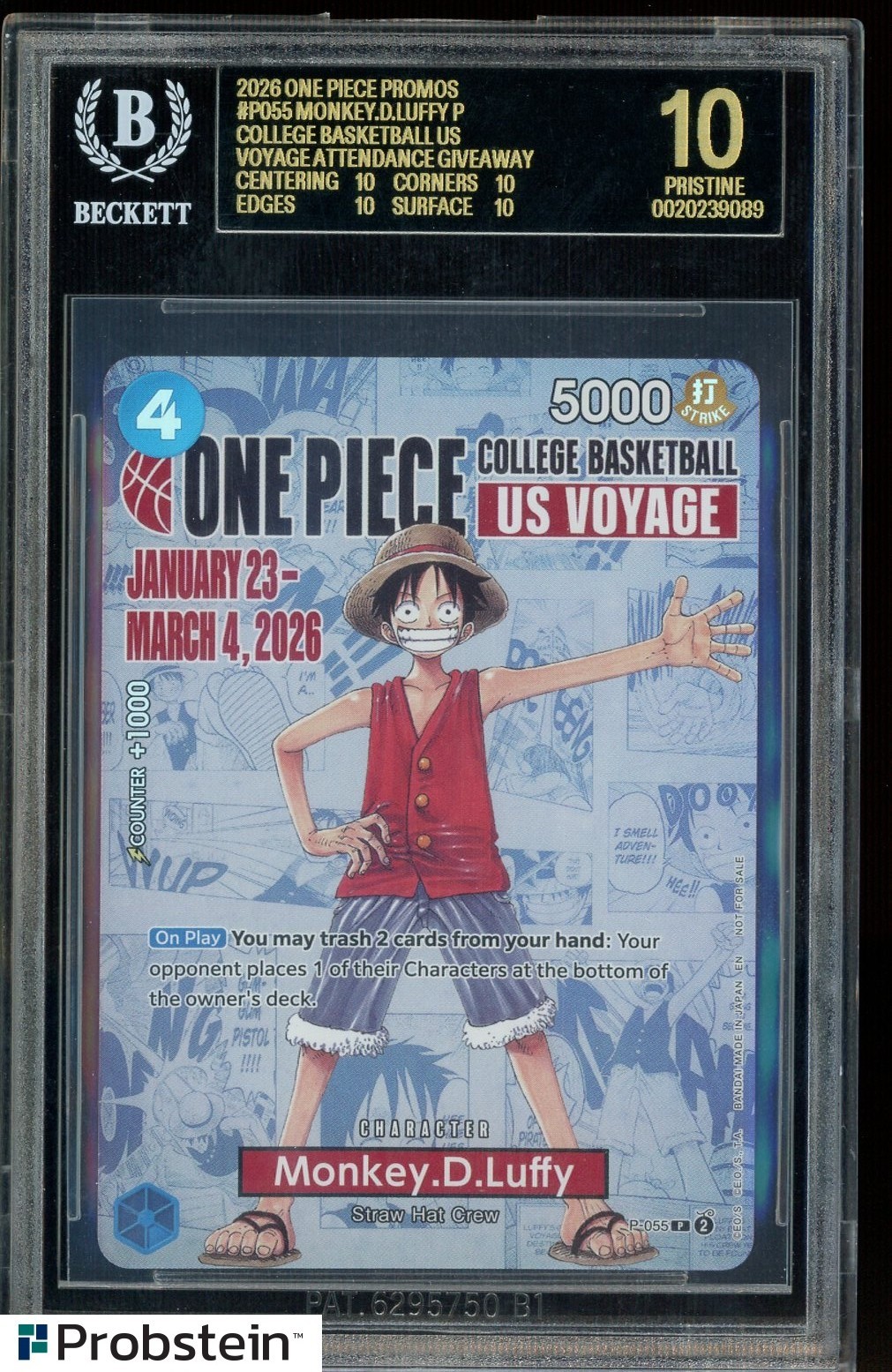 2026 One Piece College Bsktbl US Voyage #055 Monkey D Luffy BGS 10 BLACK LABEL