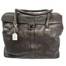 Chanel Travel Bag Dark Brown Lambskin Leather Vintage 1997-1999 w/COA