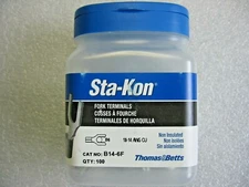 100)Thomas & Betts Sta-Kon B14-6F Uninsulated Cu Fork Terminal 18-14 AWG #6 Stud