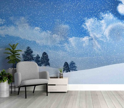 3D Forest Snow Sky Winter Landscape Self-adhesive Removable Wallpaper Murals 3