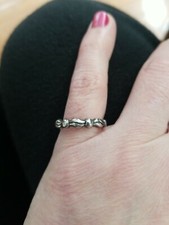 Vintage Sterling Silver Thin Stack Band Wave Swirl Dot Ring - Sz 5.25