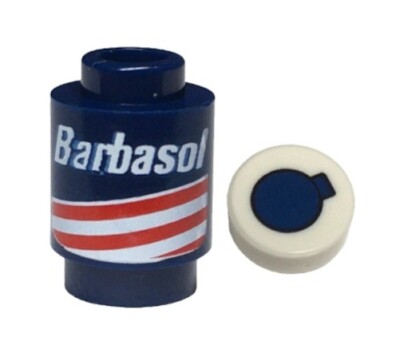 LEGO - Brick, Round w/ Red & White Stripes & Barbasol + Tile: Spray Can Top