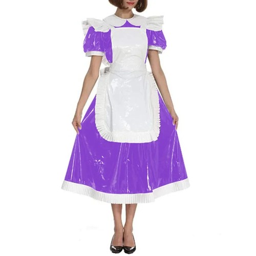Sissy French Maid Cosplay Costumes Women Peter Pan Collar Shiny PVC Outfits 7XL - Picture 15 of 18